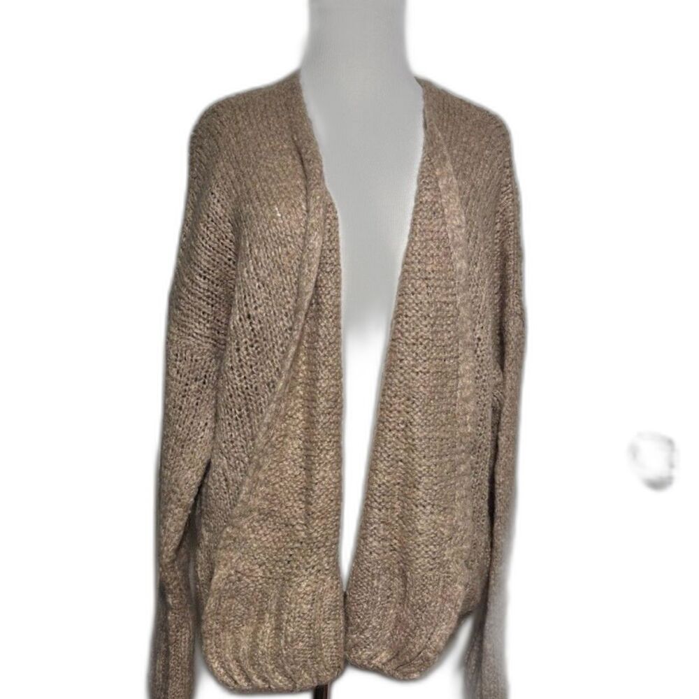 Sissy boy cardigan Tan Mohair Blend Open Front size Large Brown Lagenlook topper